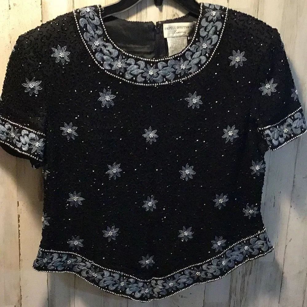 Blouse vintage Papell Botique silk and beaded size XL